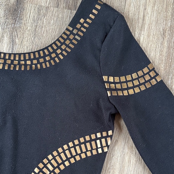 Fitted Black and Gold Women's Dress - Picture 3 of 9